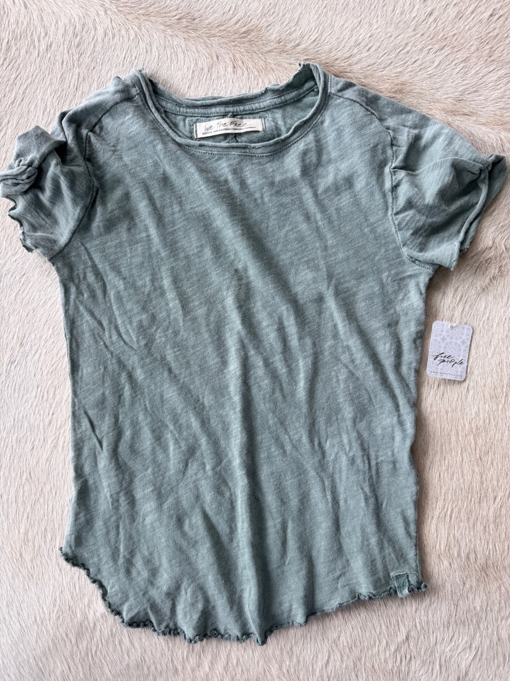 Free People Light Sage Ruffled Sleeve Cotton Top
